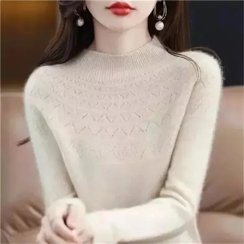 100% Merino Wool Cashmere Sweater Women Knitted Sweater Turtleneck Long Sleeve Pullovers Autumn Winter Clothing Warm Jumper Tops