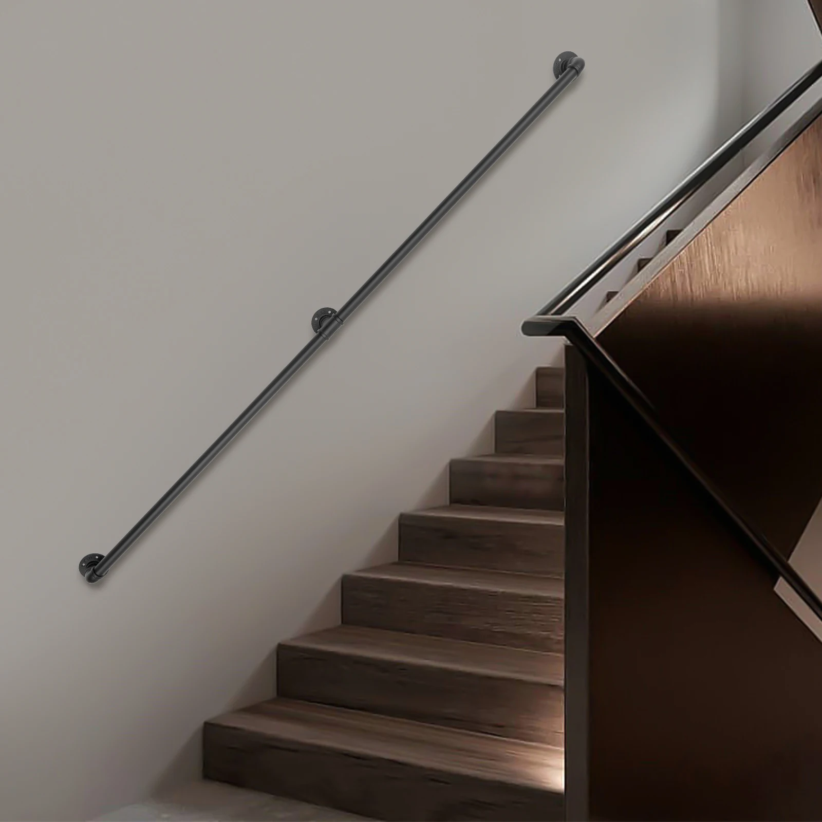 6.6ft Staircase Handrail Stepladder Stair Railing Wall-mounted Loft Pipe For Indoor And Outdoor