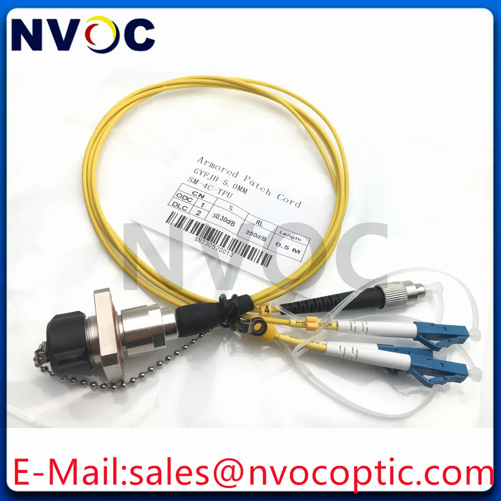 1Pcs 4Core SM ODC Square Socket Female to LC/ST/FC/SCPC 0.5M 2.0mm Yellow LSZH Armored Fiber Cable Connector For Patch Panel Box