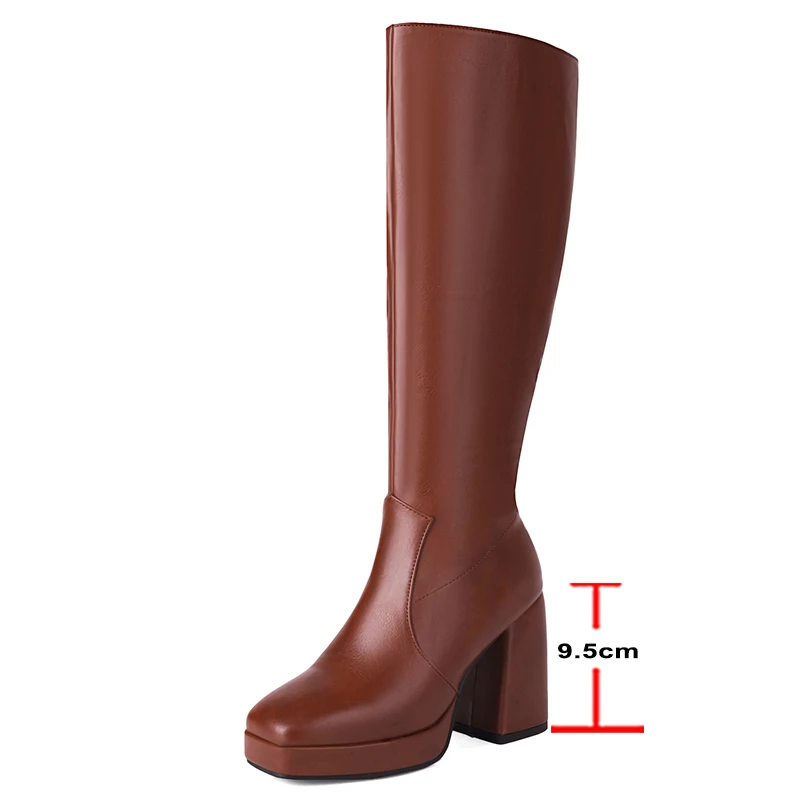 ANNYMOLI-Bottes longues au genou avec fermeture éclair pour femme, chaussures à plateforme, bottes en tricot, chaussures à la mode pour dames, optique, carré, Parker, 46, hiver