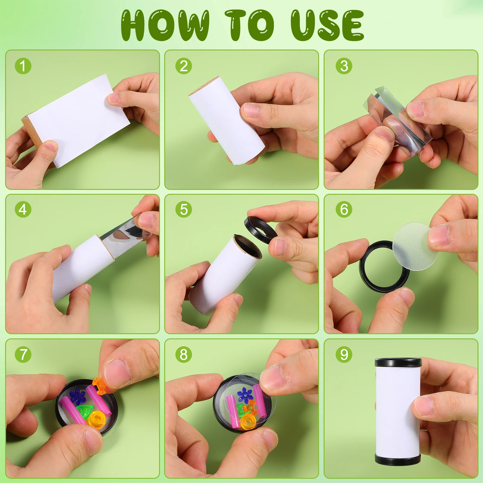 10-sets Diy Caleidoscoop Kit voor kinderen Kleine kinderen Diy Caleidoscoop Speelgoed Creatief papier Plastic speelgoed Maken Set voor kinderen