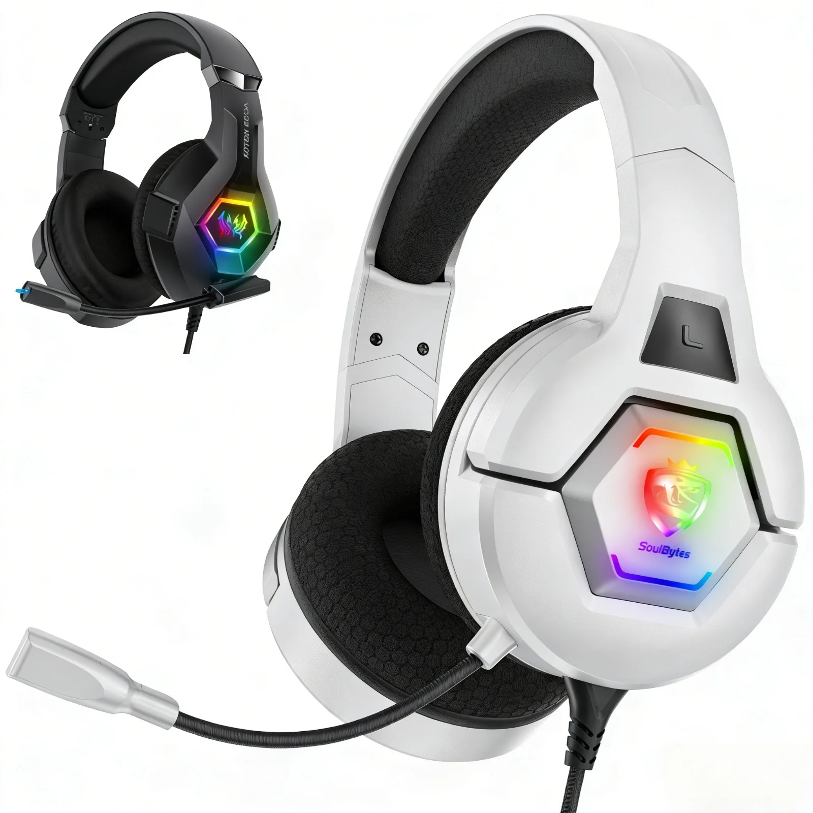 

Проводная игровая гарнитура с микрофоном с шумоподавлением, RGB-подсветкой, регулируемым оголовьем и амбушюрами из пены с эффектом памяти для компьютера, ПК, Xbox, Switch