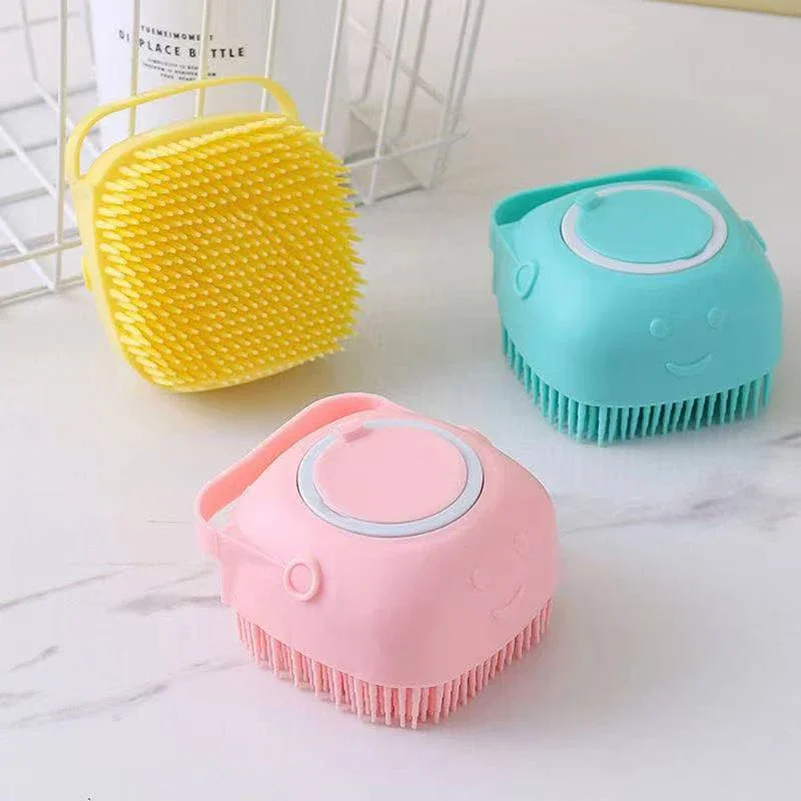 Silicone Bath Body Brush Shower Scrubber with Gel Dispenser Soft Massager Shower Loofah Brush 80ml Dog Shampoo Grooming Brushes