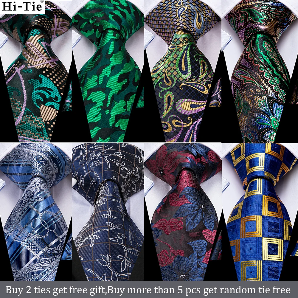 Hi-Tie Teal Blue Gold Novelty Design Silk Wedding Tie For Men Quality Hanky Cufflink Set Fashion Nicktie Business Dropshipping
