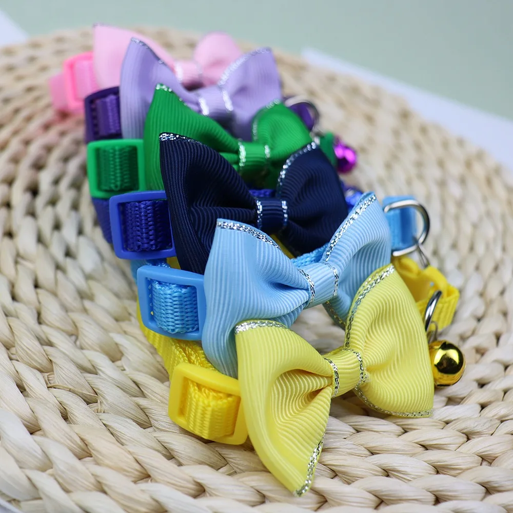 New Multicolor Pet Collars Pet Accessories Cute with Bell Bow Collars Adjustable Cat Collars Cat Dog Collar Strap