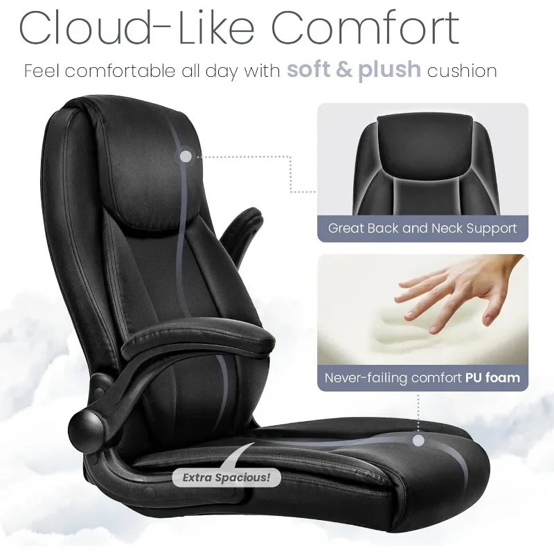 NEO CHAIR Ergonomic Office Chair PU Leather Executive High Back Computer Desk Chair Adjustable Height Flip-up