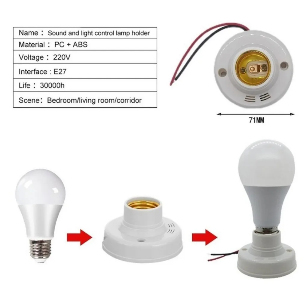 Cabeça Inteligente da Lâmpada de Controlo de Som e Luz, E27, 220V, Parafuso, Tomada Base, LED, Ligação Automática, Desligado