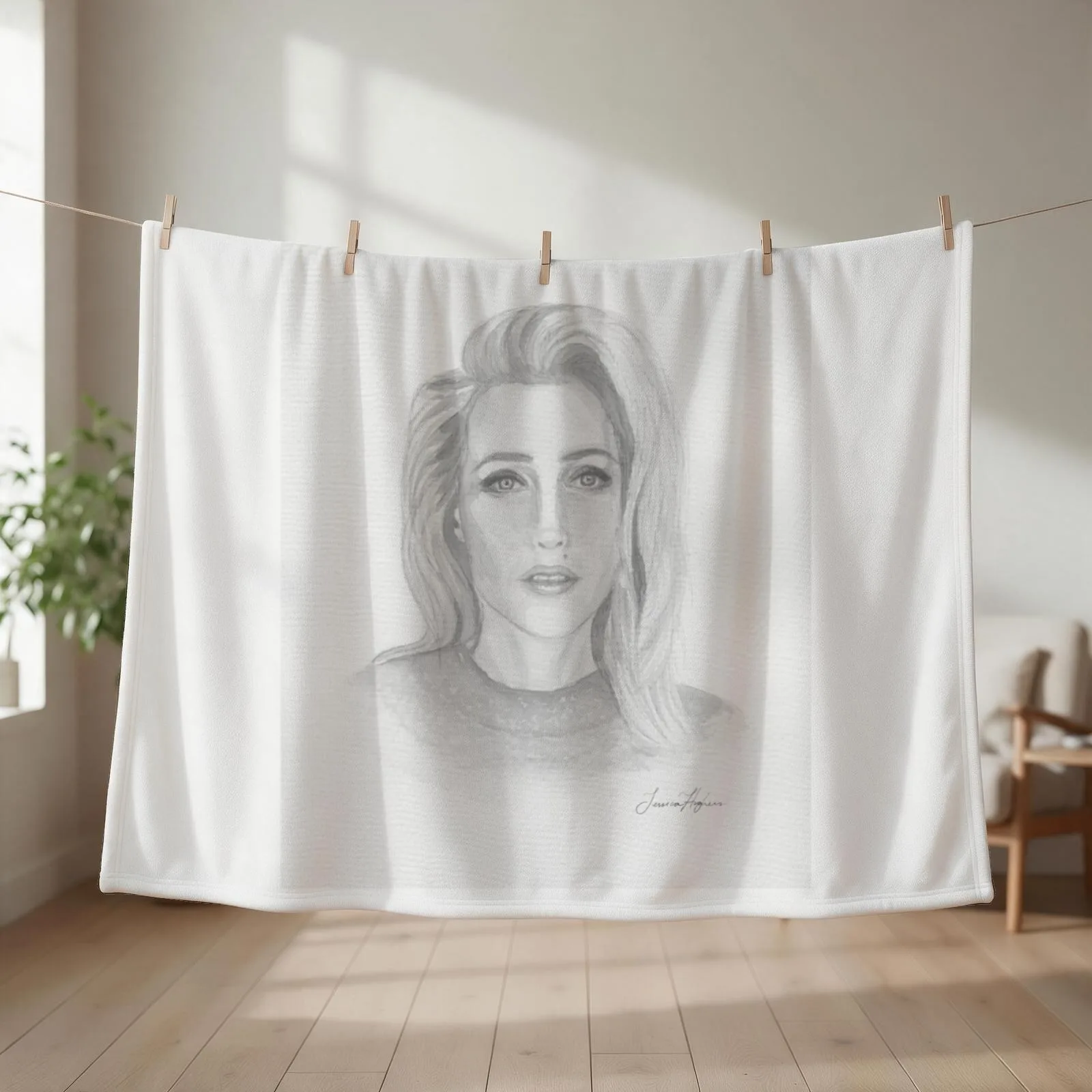 Gillian Anderson Watercolour Painting Pencil Portrait Throw Blanket For Baby Blankets For Bed Camping Bed Fashionable Blankets