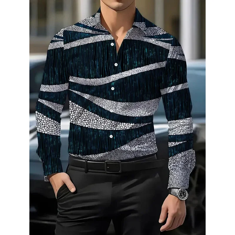 New Men's Long Sleeve Casual 3D Flower Printed Shirt Fashion Casual Spring Autumn Long Sleeve Flap Top