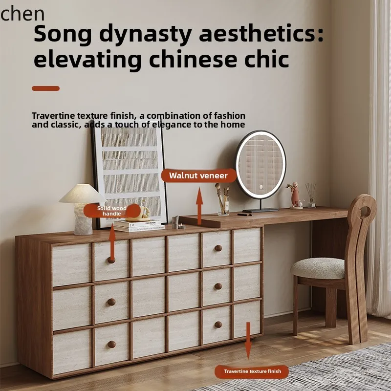 CZ Solid Wood Dressing Table Retro   Vintage Makeup Table and Chest of Drawers Integrated High-End Storage Cabinet