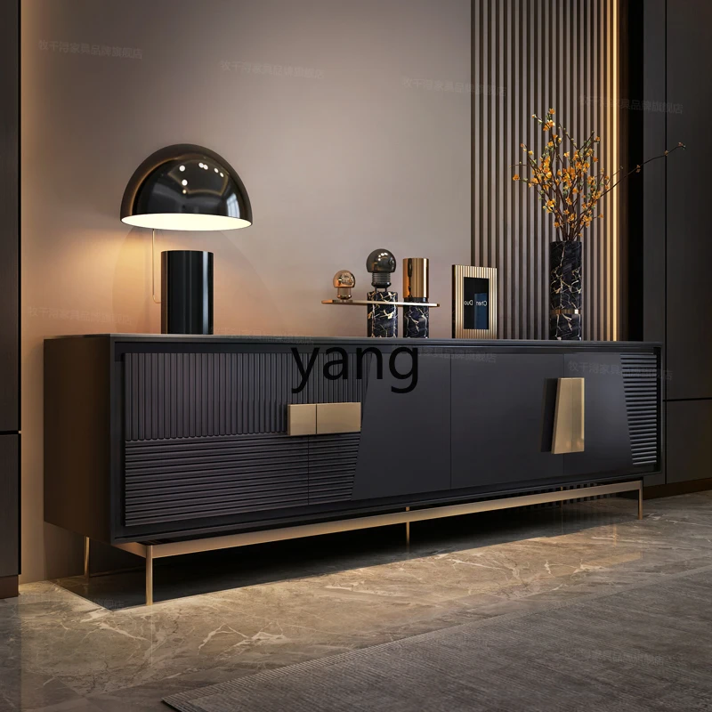 

yhm TV Living Room Storage Black Slate Base Cabinet