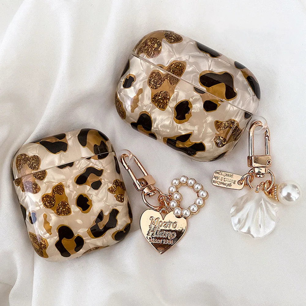 Shell Leopard Pearl Bracelet Pendant Earphone Cases For Airpods 4 Pro 2 Headphone Protective Cover For Apple Airpod 3 2 1 Case