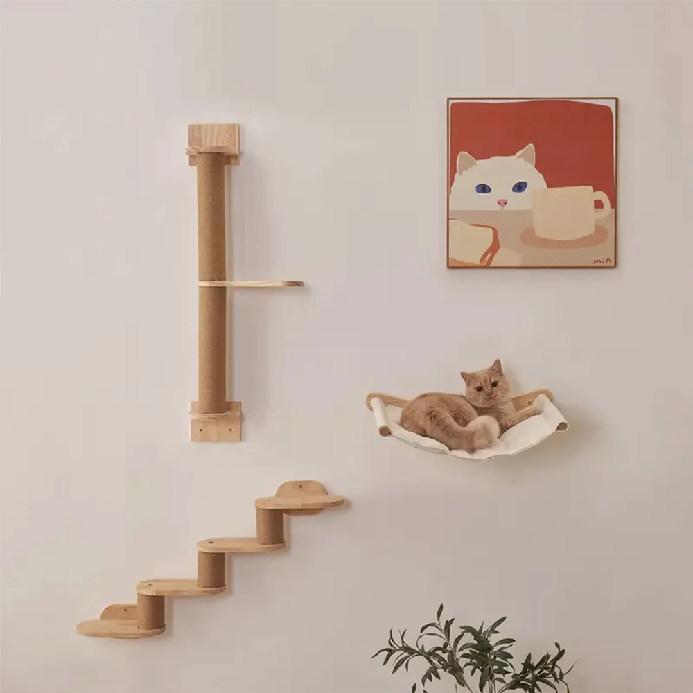 Wall-mounted Sisal Cat Scratching Post 100CM Suspension Bridge Round Cat Nest Hammock Kittens Sleep And Play Indoor Cat House