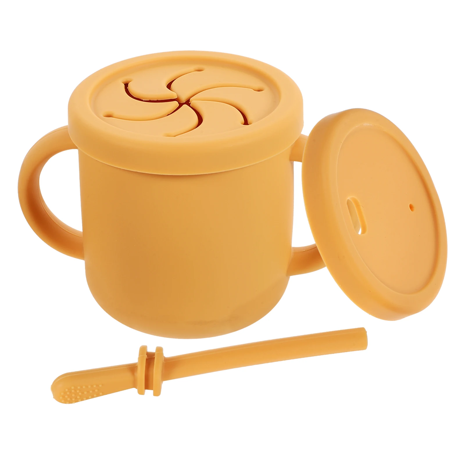 

Silicone Training Straw Cup With Handles Drop Proof Water Cups Binaural Reusable Gel Baby Snack Cup Yellow Non Spill Leakproof