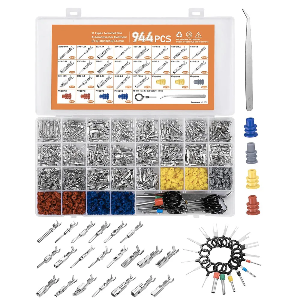

944 шт. комплект контактных разъемов, автомобильные разъемы для электрических проводов, клеммные контакты, неизолированная вилка 21 типа 1/1,5/1,8/2,2/2,8/3,5 мм