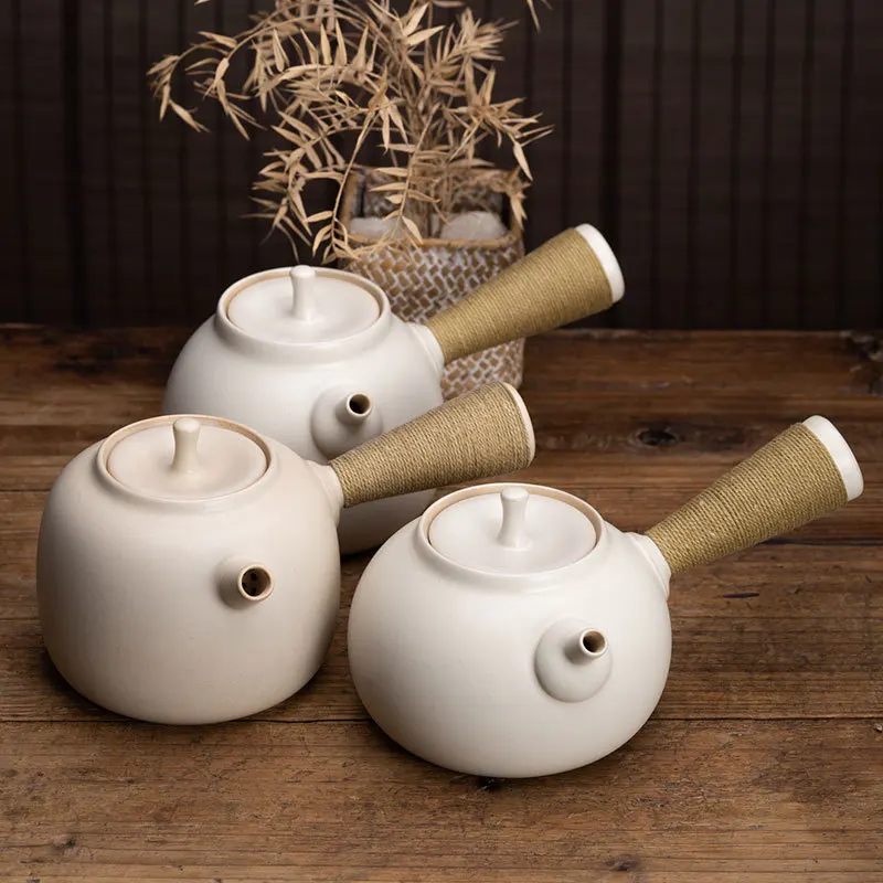 Ceramic Water Kungfu Tea Pot Japanese Type White Clay Rough Pottery Side Pot Electric Furnace Teapot Charcoal Furnace