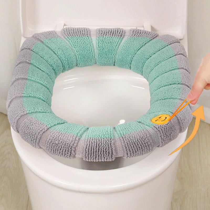 Winter Warm Toilet Seat Cover Mat Bathroom Toilet Pad Cushion With Handle Thicker Soft Washable Closestool Warmer Accessories