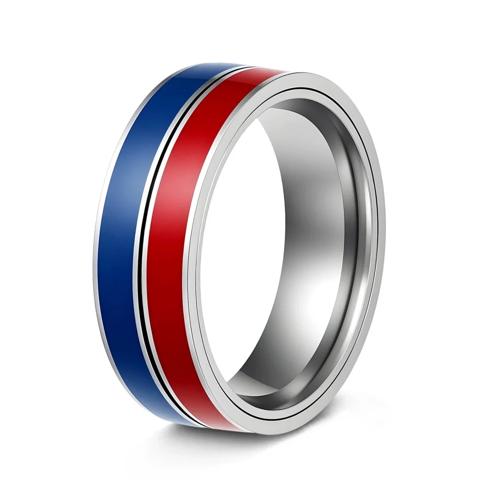 Rotating Stainless Steel Round Rings For Men Wedding Bands Two Tone Red Black Blue White Enamel Ring Engagement Party Jewelry