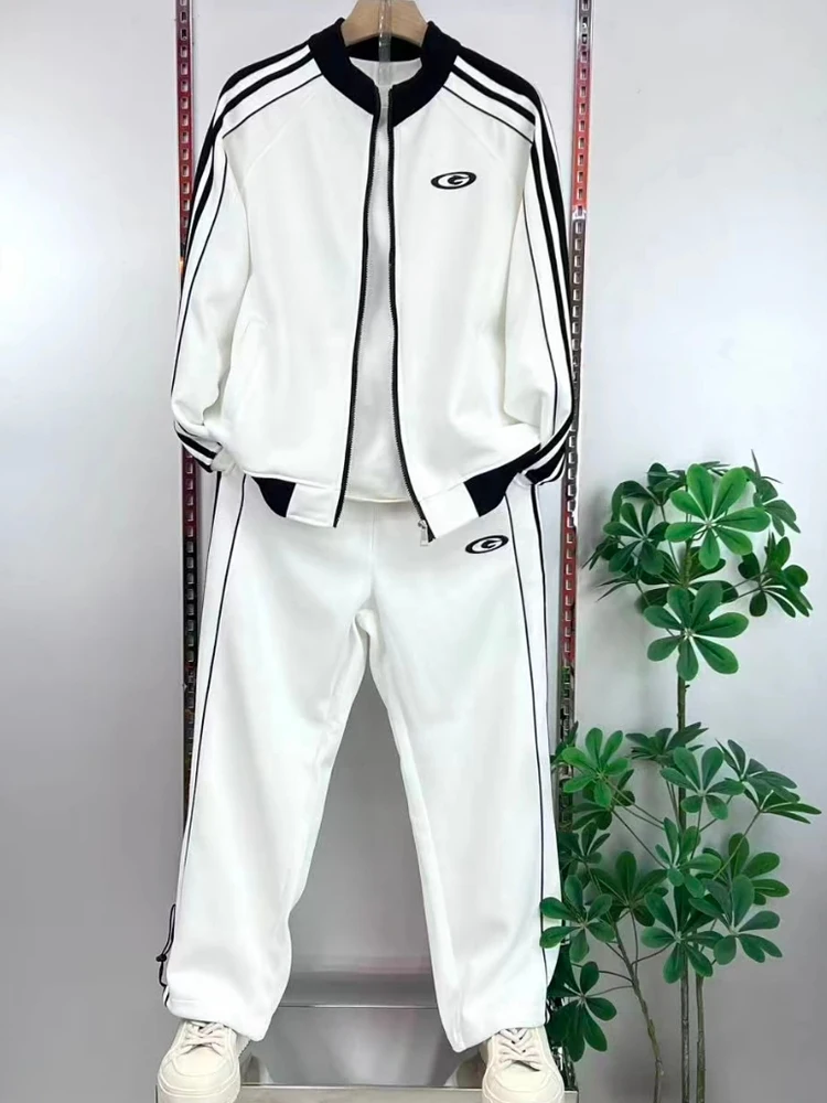 

Spring Autumn New Arrival Casual Sportswear Set Two Pieces Wide Fit Collar Stand up Versatile Sli Trendy High End Feeling