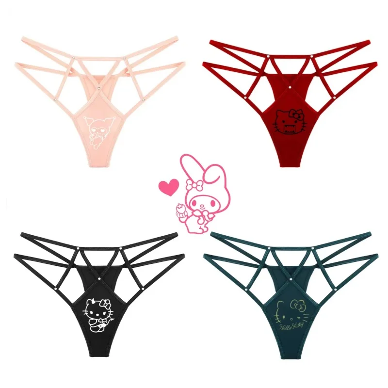 

Hello Kitty Underwear hot stamping seamless breathable ice silk cross hollow thin strip sexy thong cute accessories Holiday gift