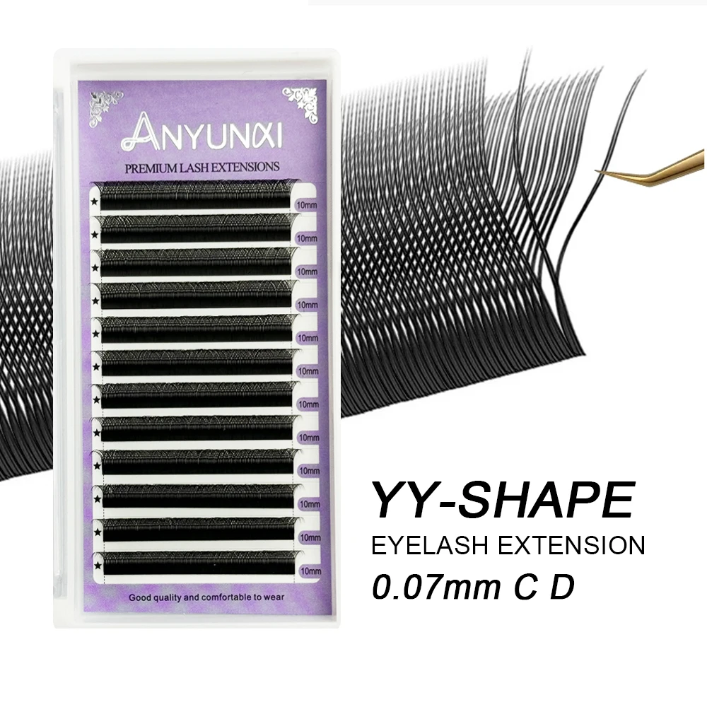 

ANYUNCI YY Shape Eyelash Extensions Faux Mink Double Tip Eye Lashes Individual Easily Grafting Y Lash Makeup wholesale