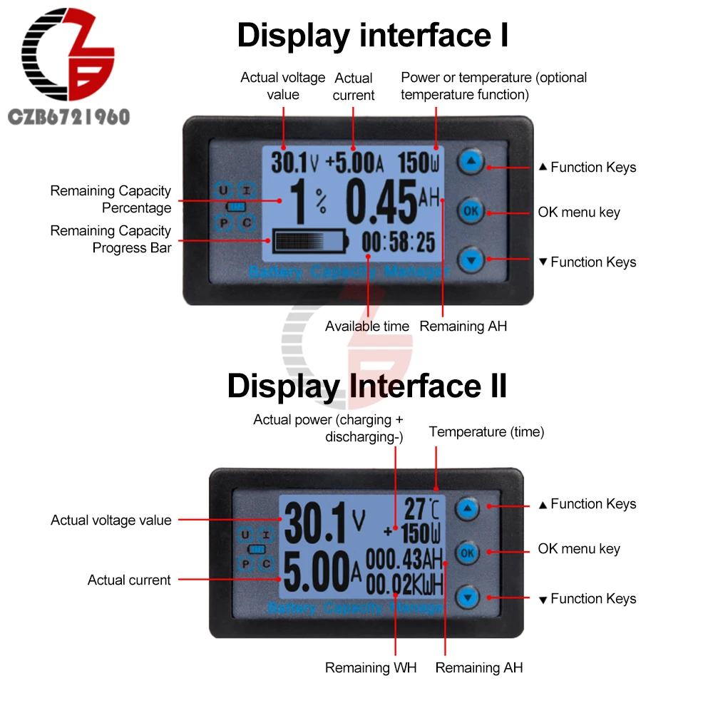 Imagem -02 - Carro Lcd Monitor de Bateria va 9510 dc 8120v 100a 500a Corrente de Tensão rv Bateria Coulomb Meter Capacidade Indicador