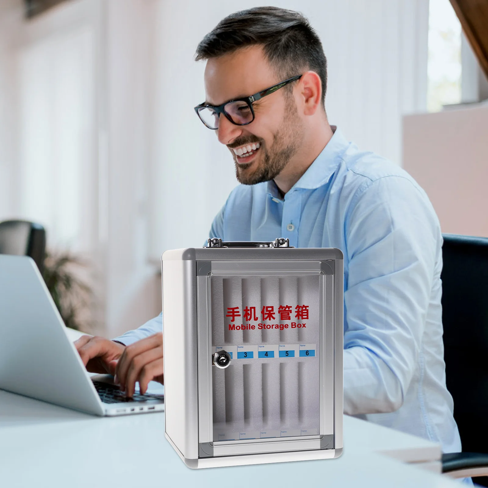 

Aluminum Alloy Mobile Phone Storage Cabinet Wall Mounted Waterproof Anti-Pressure Pearl Cotton Lined Cell Phone Organizer