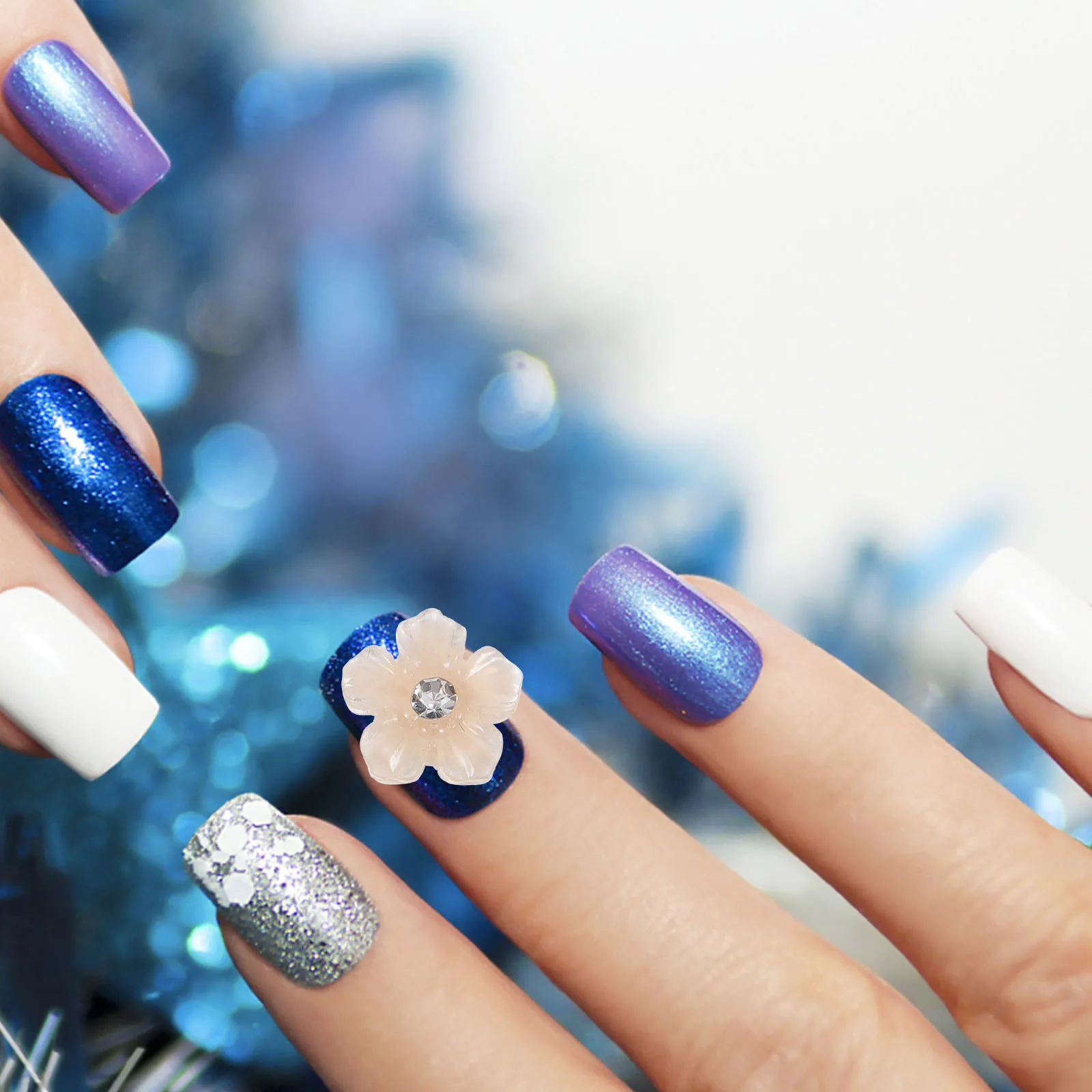 

2 Bag Ice-transparent Resin Point Drill Flower Rhinestones Nails Diy Ornaments Reflective Manicure Charms Korean Tiny Kit