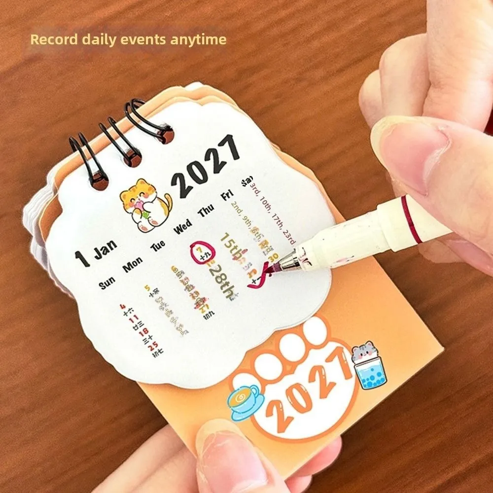 Cute Cartoon Cat 2027 Desk Calendar Mini Schedule Mark Schedule Planner Coil Calendar Ornaments Desktop Ornaments