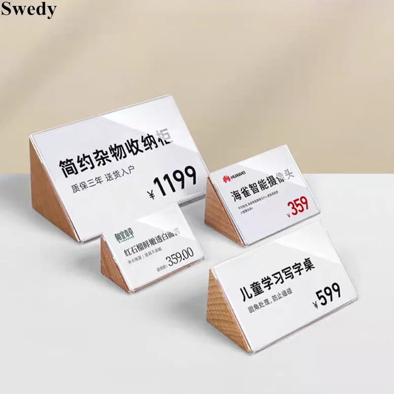 5 Pieces 55x75mm Slant Wood Acrylic Sign Holder Display Stand Product Name Card Price Label Tags Coffee Menu Paper Holder Stand