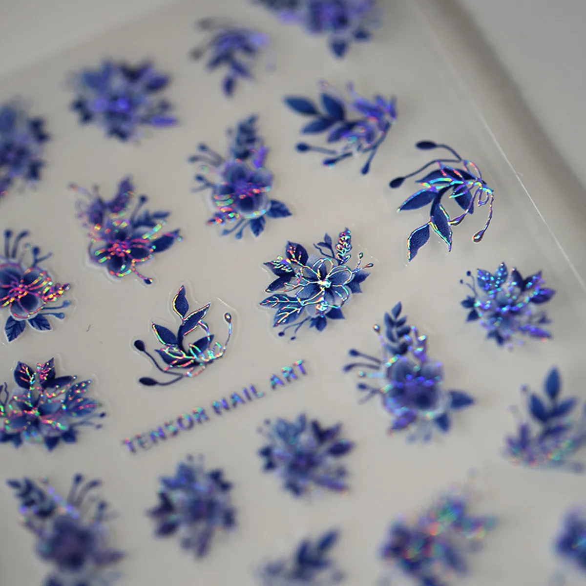 1pcs 5D Embossed Flower Nail Art Stickers Glitter Laser Blue Petal Self Adhesive Nail Slider Decals Decorations Accessories DIY