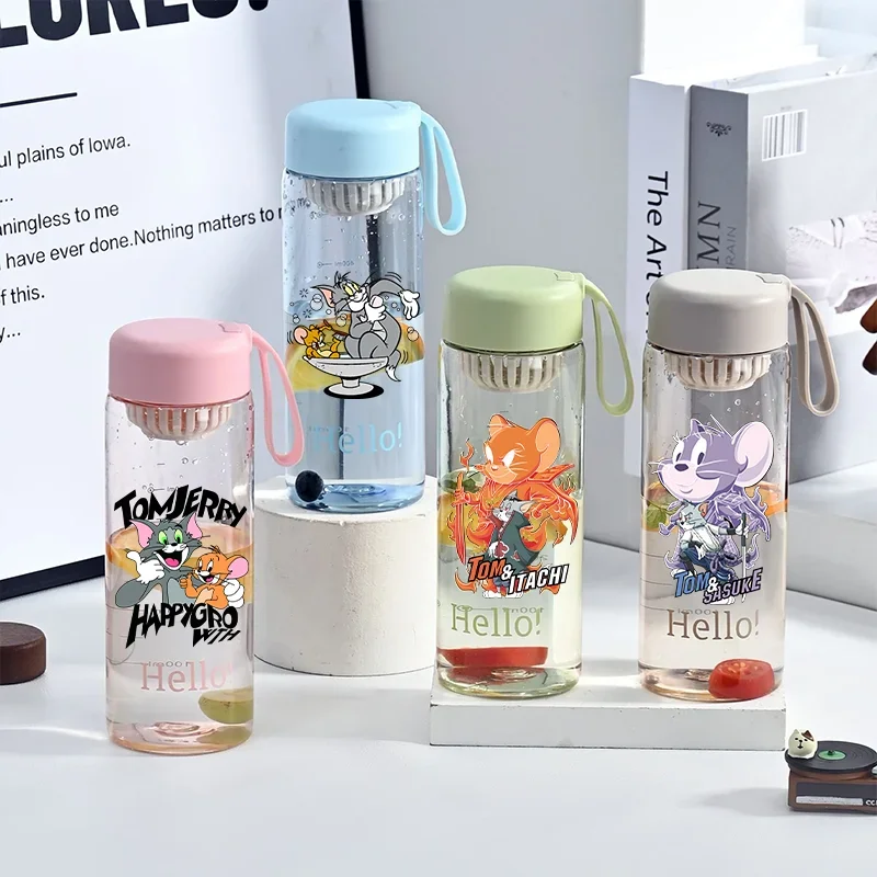 650ML Tom and Jerry Cartoon Leaking Cup Portable Plastic Water Bottle Students Outdoor Sports Large Capacity Water Bottle