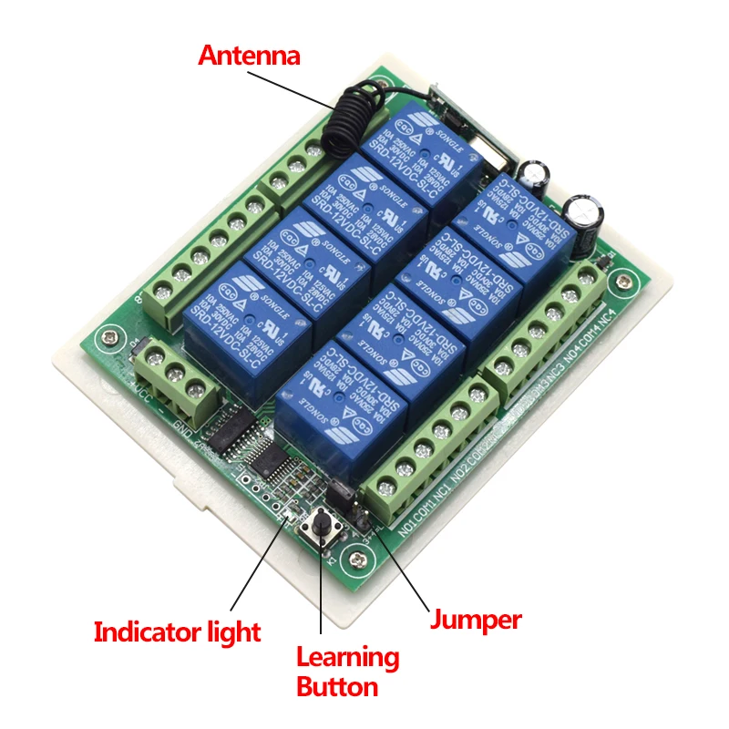 8 Channel RF Wireless Remote Control Switch DC 12V 24V & Remote Control System Receiver 8 Button Transmitter 433MHz 8CH Relay