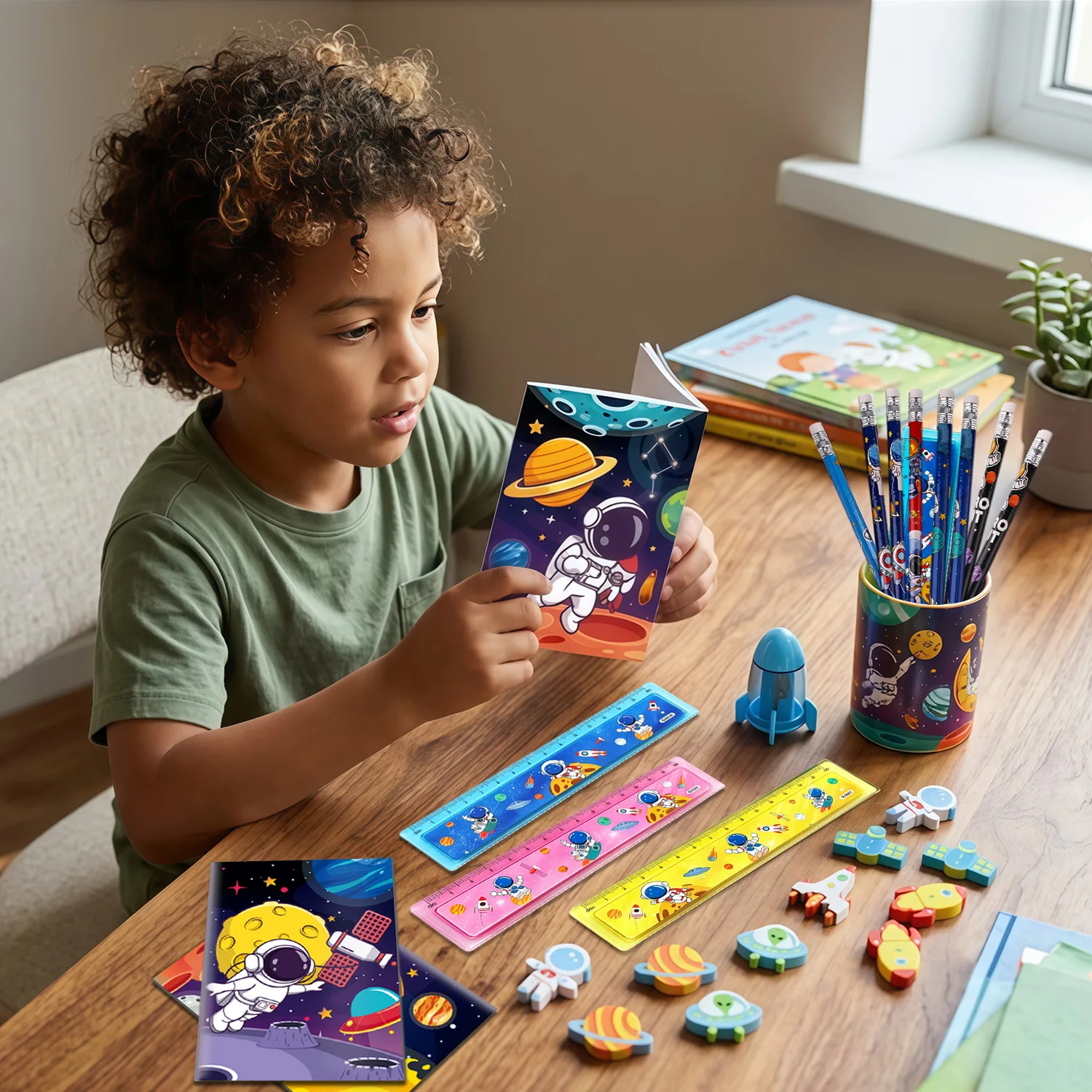 72 Pcs Outer Space Party Favors Set-Space Candy Bags Mini Notebooks Pencils Erasers etc Outer Space Party Decorations Supplies