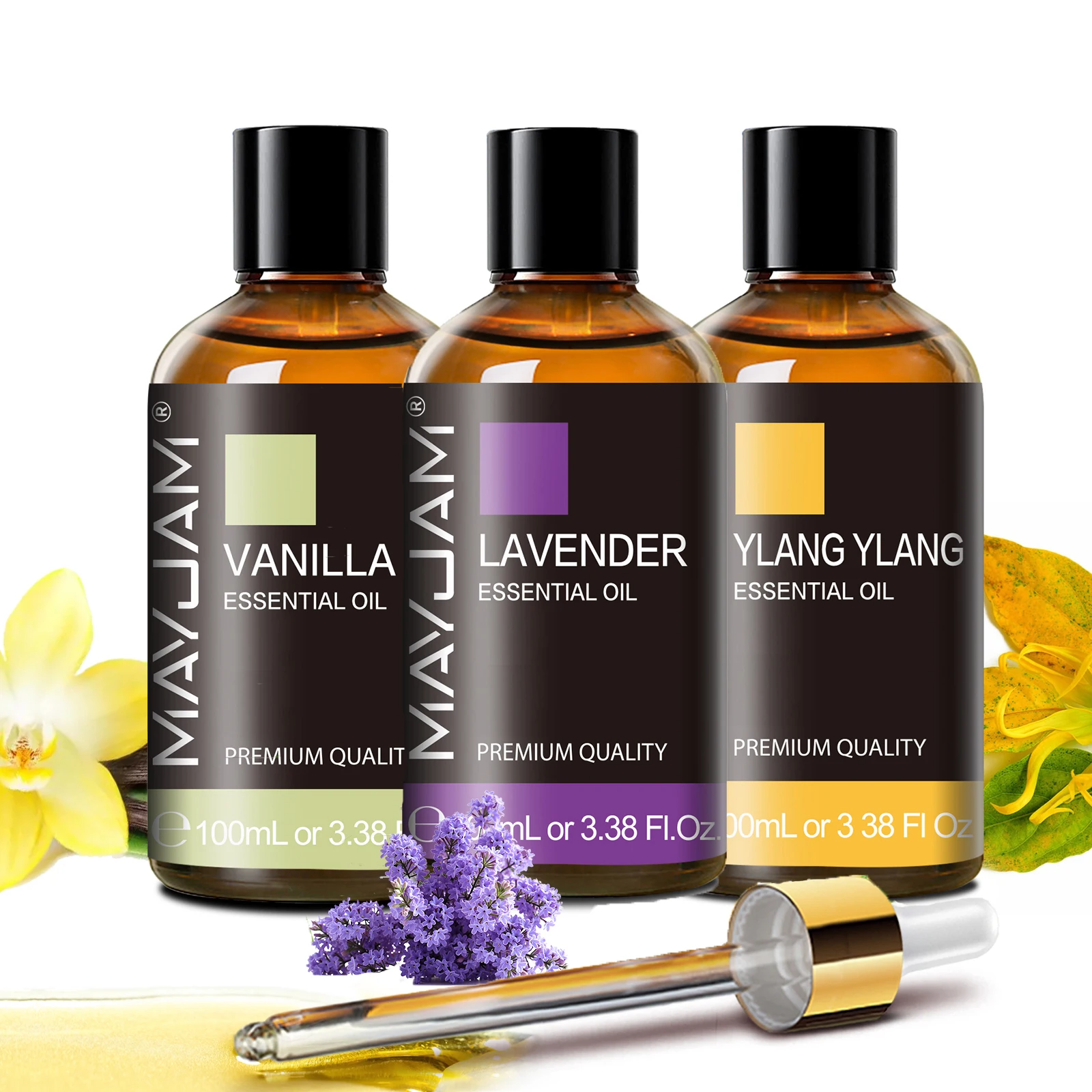 MAYJAM Lavender Vanilla Ylang Ylang Essential Oil Pure Natural Undiluted, 100ml Aroma Oil Peppermint Sandalwood Frankincense Rose Lemongrass Patchouli for Humidifier Diffuser Making Scented Candle ,Geranium Citronella Ginger Juniper Berry Fragrance Oil