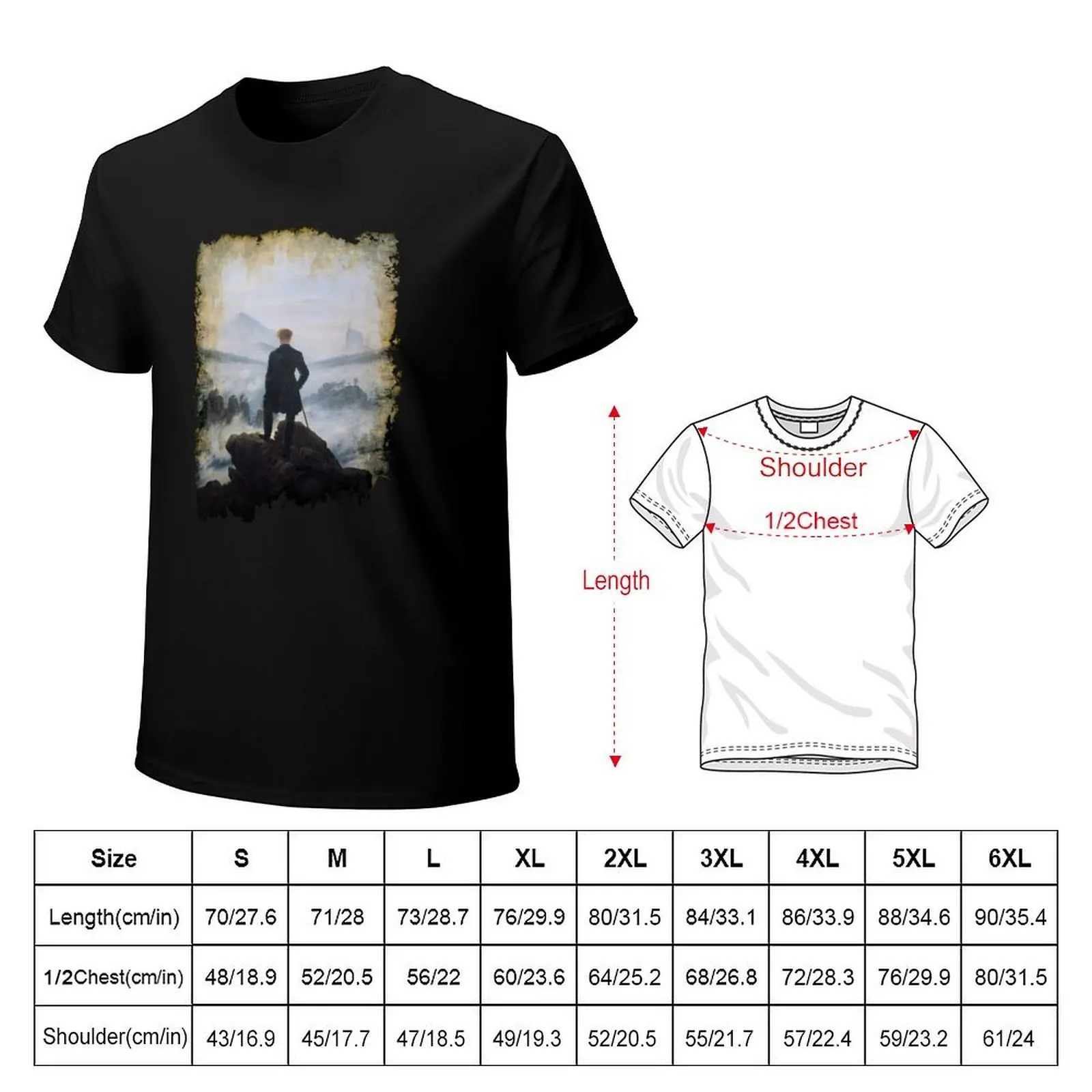 Caspar David Friedrich The Wanderer art lover gift t shirt T-Shirt Basic Daily Outfit Short Sleeve Tee