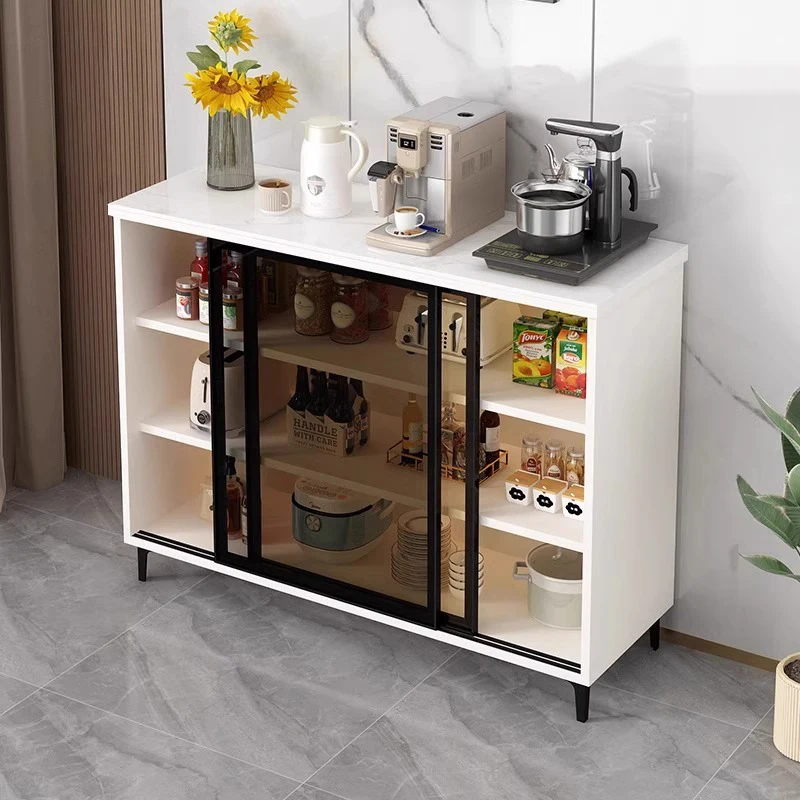 Sliding door, dining side cabinet, integrated locker against the wall, solid wood rock slab, Suitable for interior decoration
