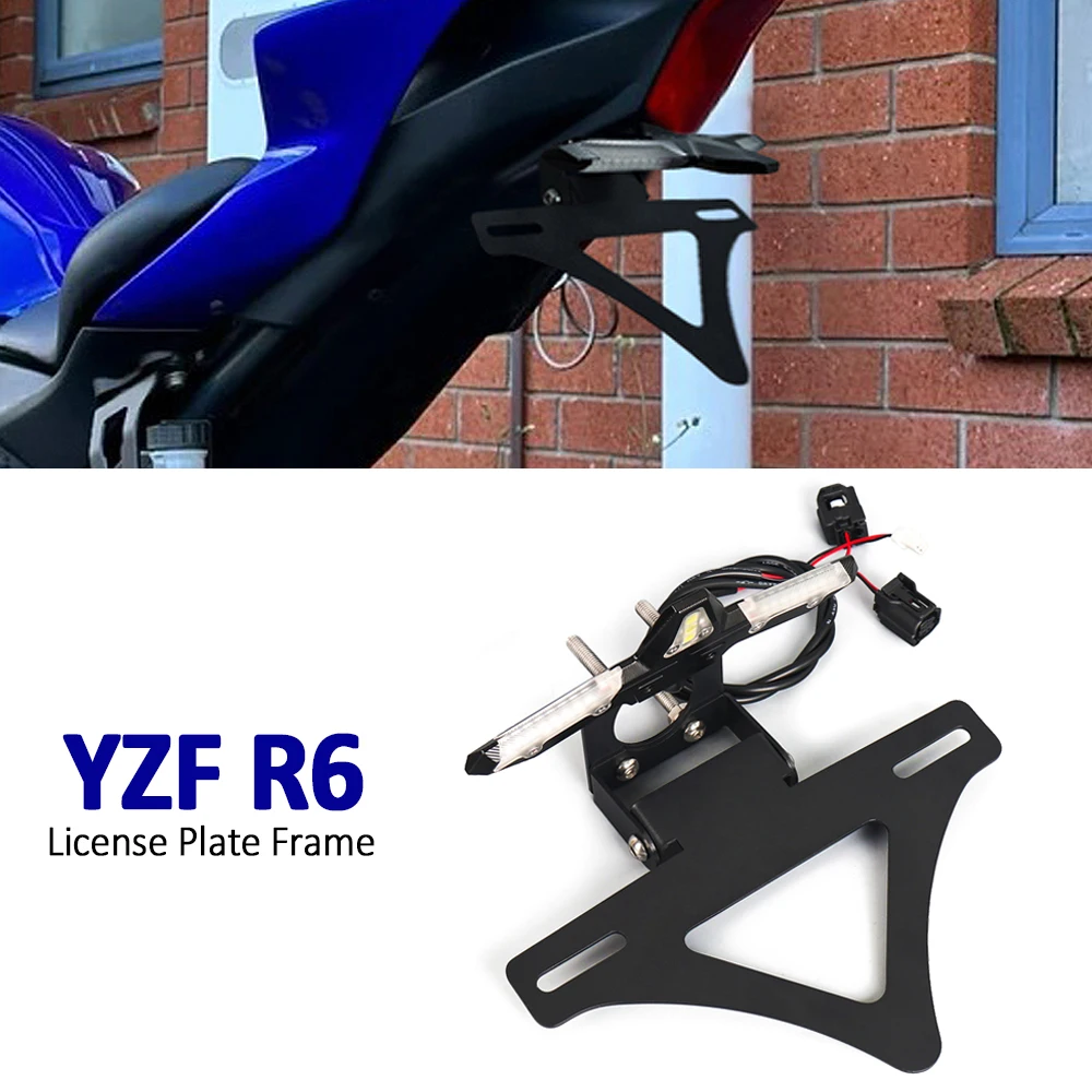 

NEW Motorcycle Accessories Adjustable License Number Plate Frame Holder Bracket LED For Yamaha YZF R6 YZFR6 YZF-R6 2015-2025
