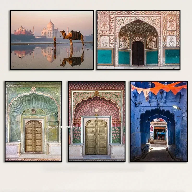 Classic India Building Camel At Taj Mahal India Palace Door Poster Print Canvas Painting Wall Art Living Room Home Decor