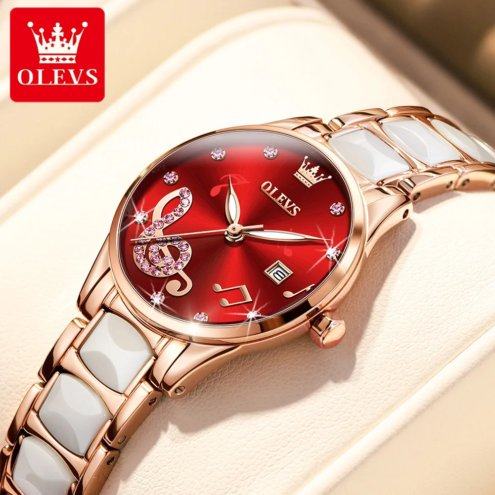 olevs-women's-watches-quartz-watch-for-women-ceramic-strap-red-dial-luxury-wristwatch-date-waterproof-luminous-3605