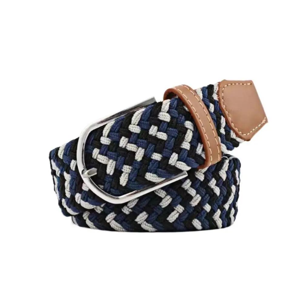 Multicolored Elastic Braided Belt No Hole Adjustable Stretch Woven Belt Alloy Pin Buckle Comfortable To Wear Men's Waistband