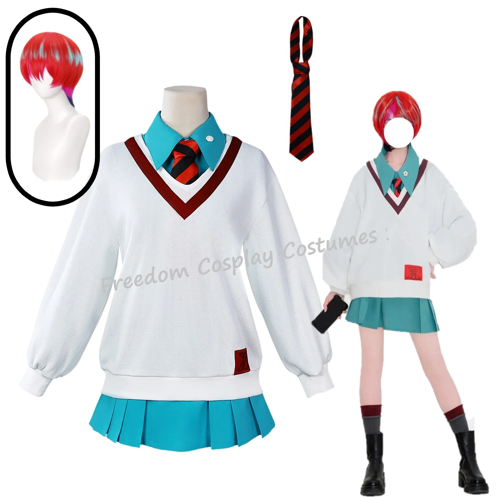 

Anime Amate Yuzuriha Cosplay Costume wig Girl Amate Sweater Skirt Shirt Set Uniform Halloween Daily Wear Dress Suit for Woman