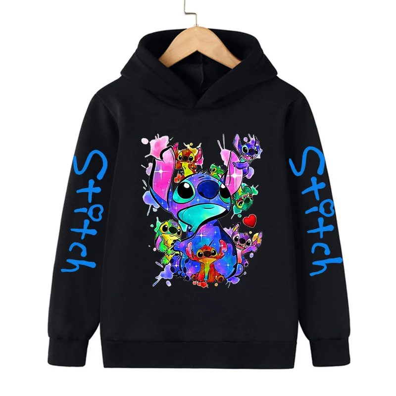 Kawaii lucu Stitch Hoodie anak-anak pakaian kartun anak perempuan anak laki-laki Lilo dan Stitch Sweatshirt Manga Hoody atasan kasual bayi