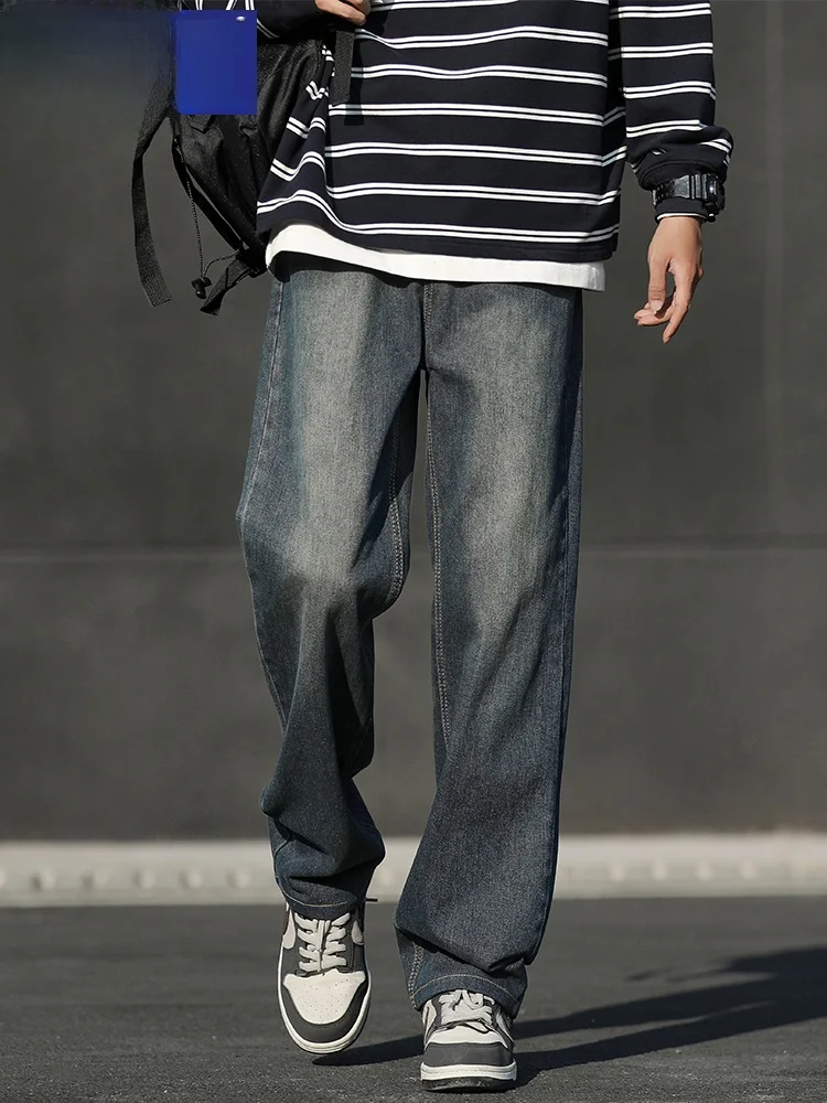 

WASSUP HAPPY American Retro Men's Jeans Summer Trendy Loose Straight Casual Wide Leg Long Pants Casual Cotton Blend Wear Resi...