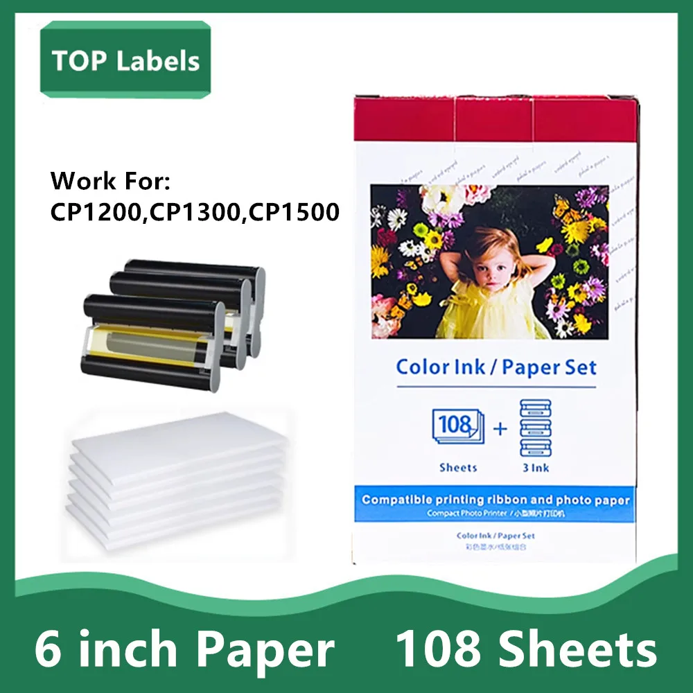 6 inch RP-108 for Canon Selphy Color Ink Paper Set Compact Photo Printer CP1500 CP1200 CP1300 CP1000 CP910 CP900 cartridge