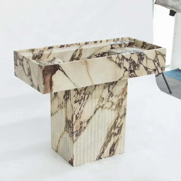 Wholesale Price Bespoke Marble Bathroom Vanity Modern Green Stone Freestanding Pedestal T Design Modern Sink HOT SALES