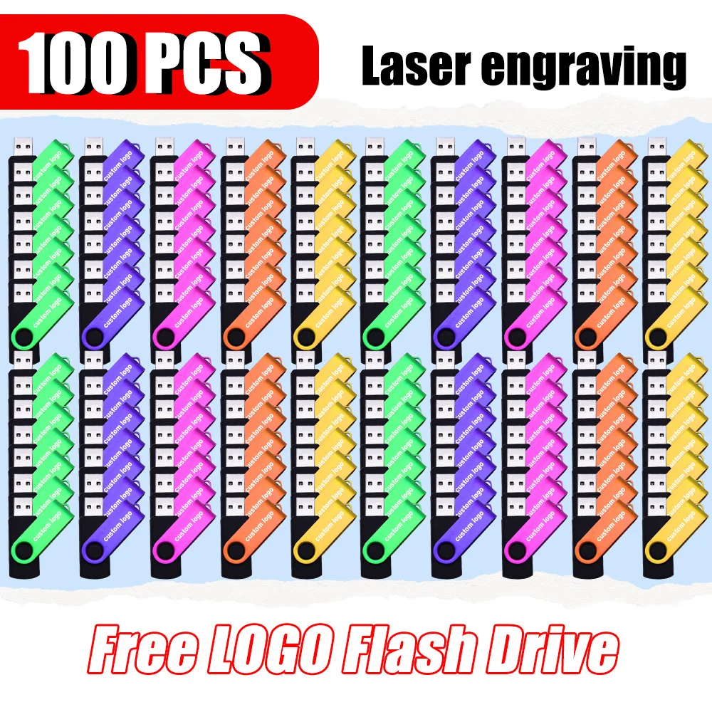 High Speed 100PCS/lot Free logo Swivel USB Flash Drive High Speed Drive 16GB 32GB Pen Drive 64GB 128GB Marriage Gift USB Stick