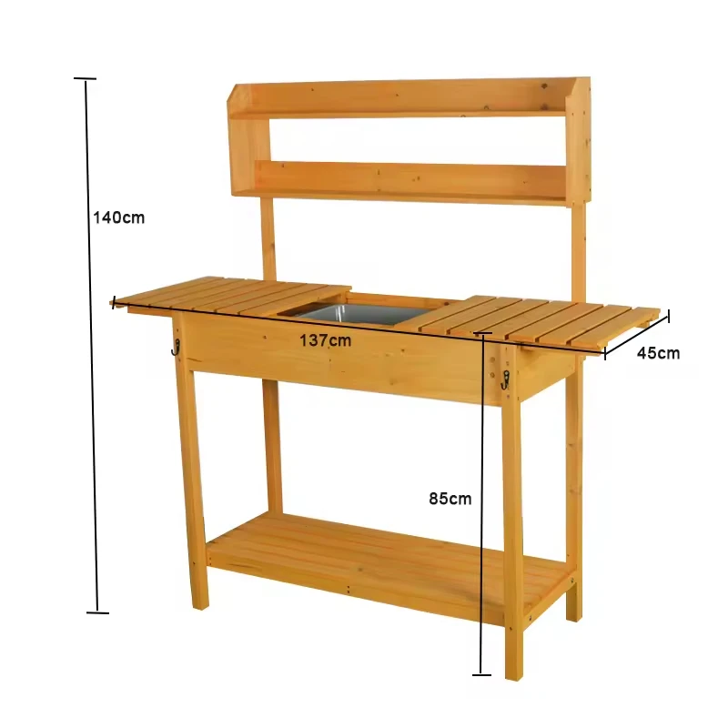 High Quality Garden Potting Table Water Based Paint Fir Wood Potting Bench Table