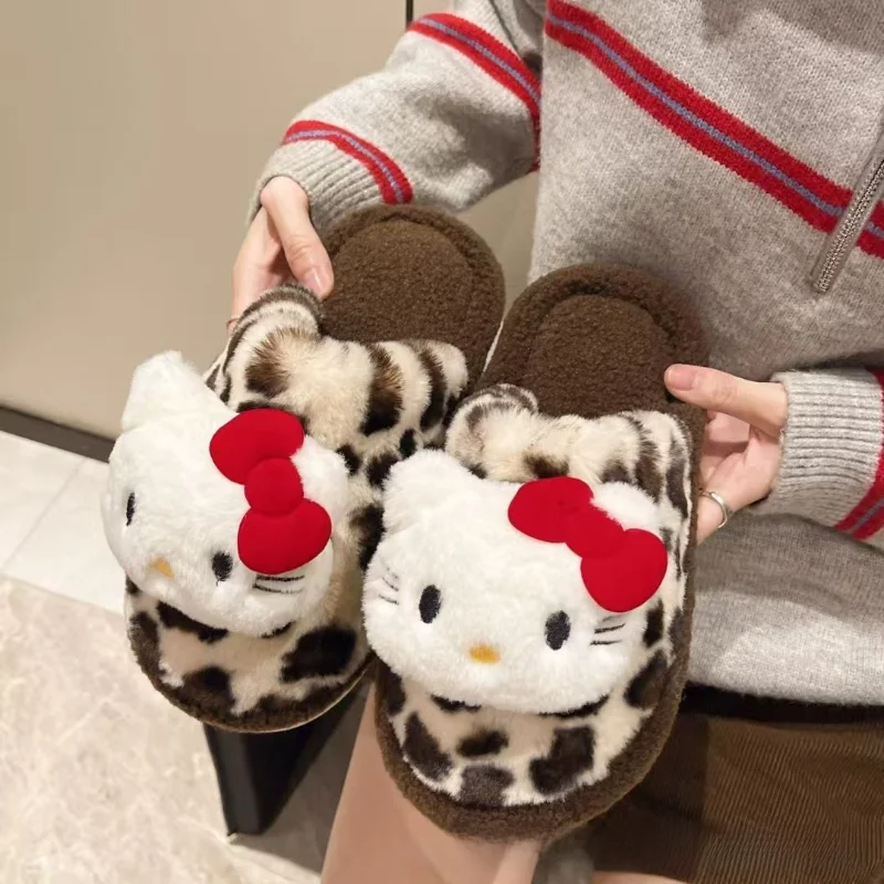

Детские тапочки Домашние тапочки Мультяшный хлопок ​ Зимняя обувь с леопардовым принтом для девочек, теплые коричневые туфли с мягкой подошвой, размер 36-41·