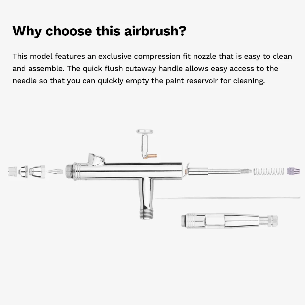NEOECO NCT-183K Airbrush 2cc/5cc/13cc Detachable Fluid Cups with Hose, 0.3, 0.5, 0.8mm Compression Fit Nozzle Neelde kit